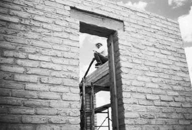 A freshly laid adobe wall near Sonoita, Arizona.